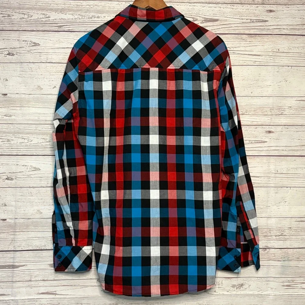 Zoo York Mens Plaid Button Down Shirt Long Sleeve Red Blue‎ Black Large